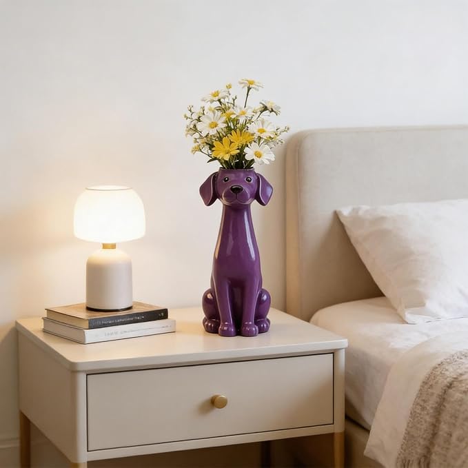 Quirky Dog Vase, Whimsical Boho Dog Flower Vase, Handcrafted Resin Decorative Dog Vases for Small Flowers, Funny Animal Resin Vases, Cute Puppy Planter for Desk Shelf, Boho Home Office Decor