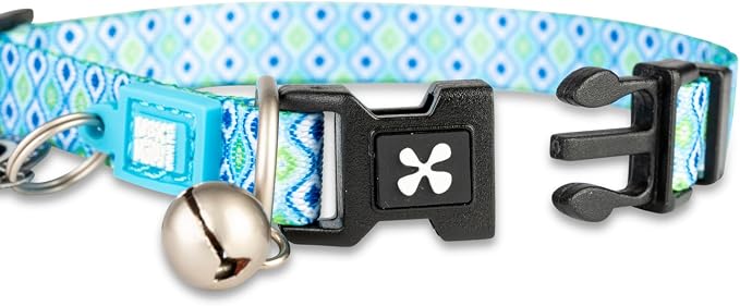 Max & Molly Fun & Whimsy Cat Collar with Jingle Bell, Breakaway Safety Buckle, Adjustable Sizing & Smart ID Personalized Tag for Girl or Boy Cats/Kittens, Retro Blue Boy Design