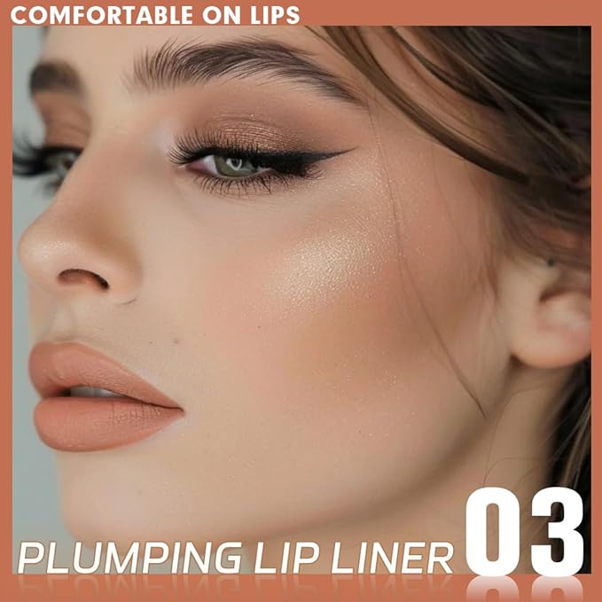 SUAKE Plump Matt Lipstick Lipliner Pencil Pack,Waterproof Crayon with Silicone Smudger for Define Contours & Sculpting Lip, Longwear Moisture Smooth Creamy Formula for Lip Makeup-03 Nude