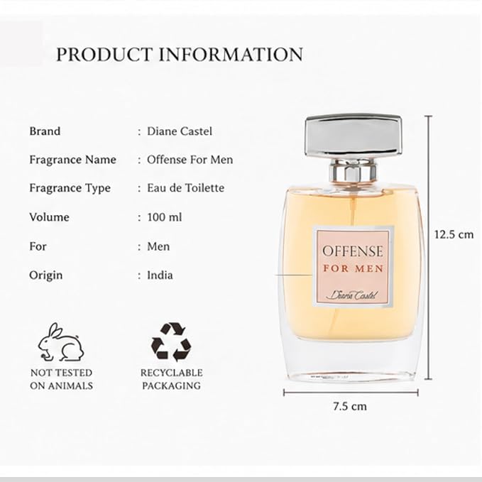Diane Castel Offense - Citrus Woody Fragrance - Cologne for Men - Mens Cologne - Fresh Opening of Lemon, Orange, Grapefruit, and Pear - 3.3 oz