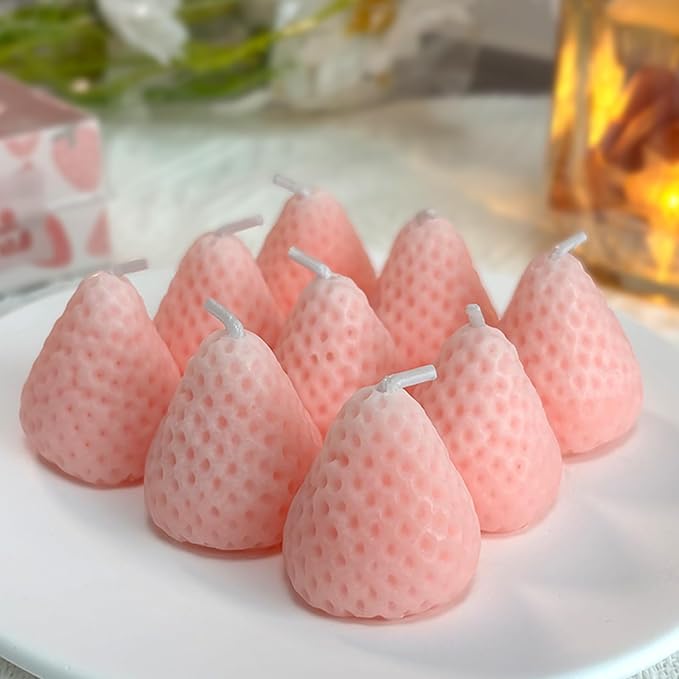 Strawberries Candles Gifts for Women, Aromatherapy Candle, Room Decor Cute Strawberries Shaped Scented Candles, Aesthetic Decorative (9 Pink, 3 Inch)