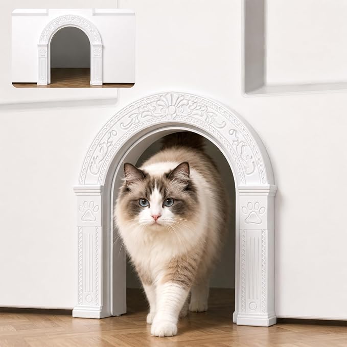 XL Cat Door for Interior Doors Easy to Install in Minutes, No-Flap, White | No Training Required, for Cats Up to 30 lbs, DIY Paintable, Fits 1.25"–1.75" Hollow & Solid Door, Retro Farmhouse Style
