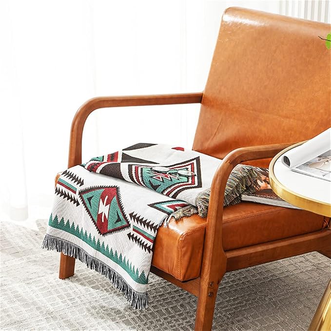 Homesy Aztec Throw Blanket Native Southwestern Bed Blankets 63"x87" White | Southwest Decor,Boho Style,Sofa Chair Cover,Outdoor Beach Car Tent Travel Camping Use,Tapestry,Reversible and Tassels