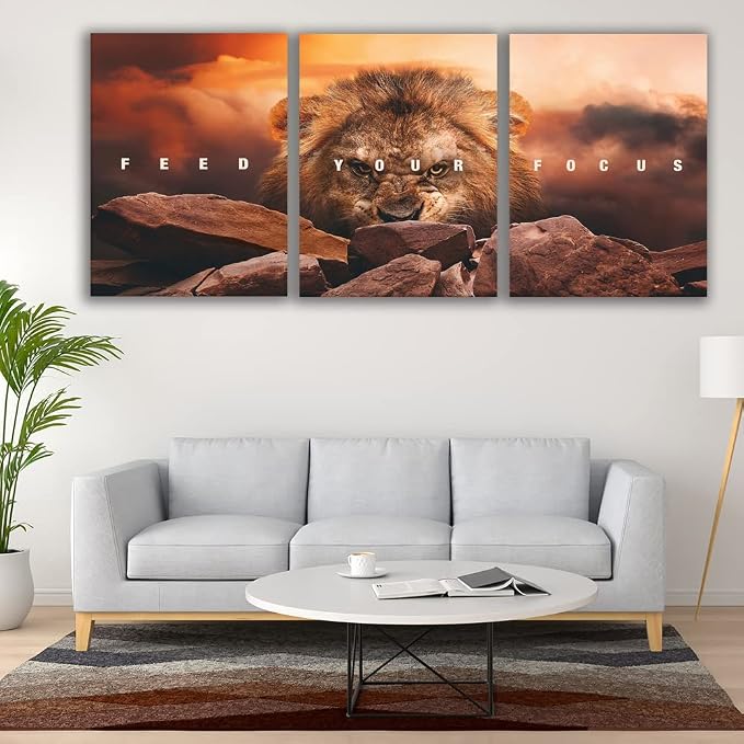 Motivational Wall Art Inspirational Wall Art 3 Pieces Canvas Poster Wall Painting Lion Artwork for Living Room Bedroom Home Decor Prints Pictures Office Wall Decor Framed Ready to Hang 60''Wx 28''H