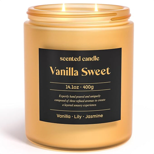 CHILLFLAME Vanilla Candle, 14.1 oz Scented Candles for Home, 2 Wicks Blended Scents Candles for Women and Men, Birthday Gifts for Women (Vanilla+Lily+Jasmine)