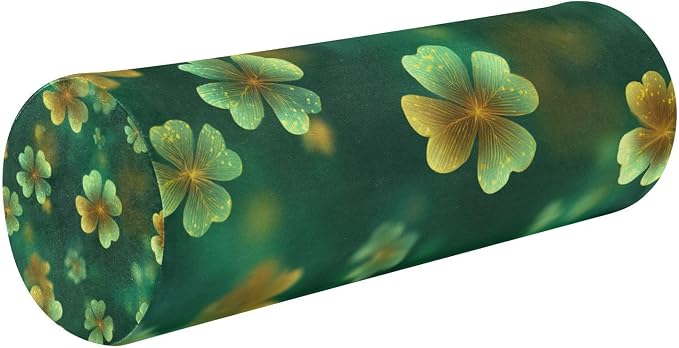 Green Sparkling Clover St Neck Roll Pillow Bolster Round Health Memory Foam Long Cervical Cylinder Pillows with Removable Washable Cover for Body Bed Legs Back Yoga