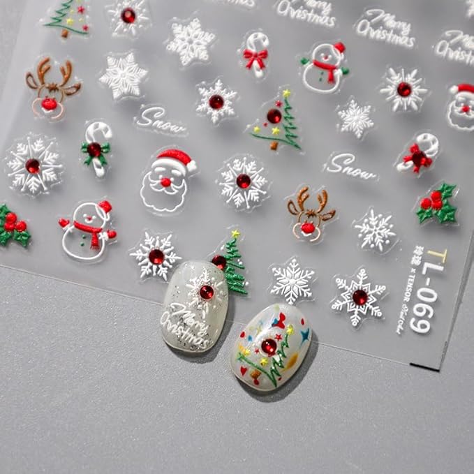 Christmas Nail Stickers for Nail Art, 5D Embossed Diamond Self-Adhesive Snowflake Nail Decals, Trees Nail Supplies Nail Art Design Accessories for Women and Girls Manicure DIY Decoration