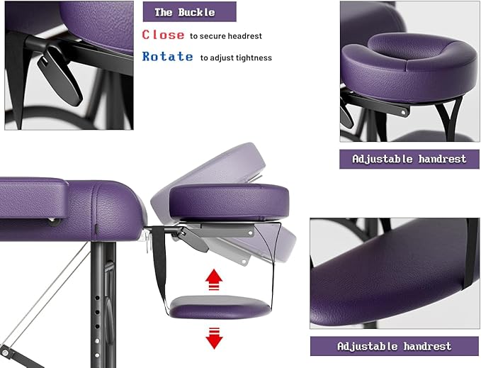 Professional Massage Table Portable 2 Fold Premium Memory Foam Aluminium Leg Hold Up to 1100LBS 8 Heights Adjustable with Carrying Bag Violet