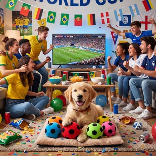 Blueweenly 6 Pcs Stuffed Soccer Ball Dog Toys, 4 Inch Squeaky Football Dog Toys, Soft Interactive Chew Indoor Outdoor Playing Supply for Small Medium Large Pet Rolling Tossing Chasing Game, Multicolor