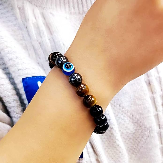 Evil Eye with Hematite Black Obsidian Tiger Eye Stone Triple Protection Bracelets for Men Women, Crystal Healing Stone Bracelet Bring Luck Prosperity and Happiness Jewelry