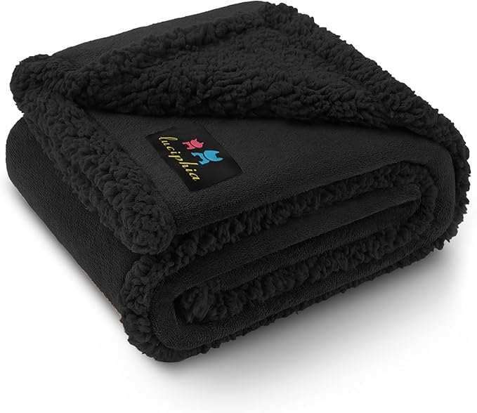 Waterproof Pet Blanket, Liquid Pee Proof Dog Blanket for Sofa Bed Couch, Reversible Sherpa Fleece Furniture Protector Cover for Small Medium Large Dogs Cats, Black Small（40" x 28"） | waterproof pet blanket sherpa fleece reversible couch cover bed prote...