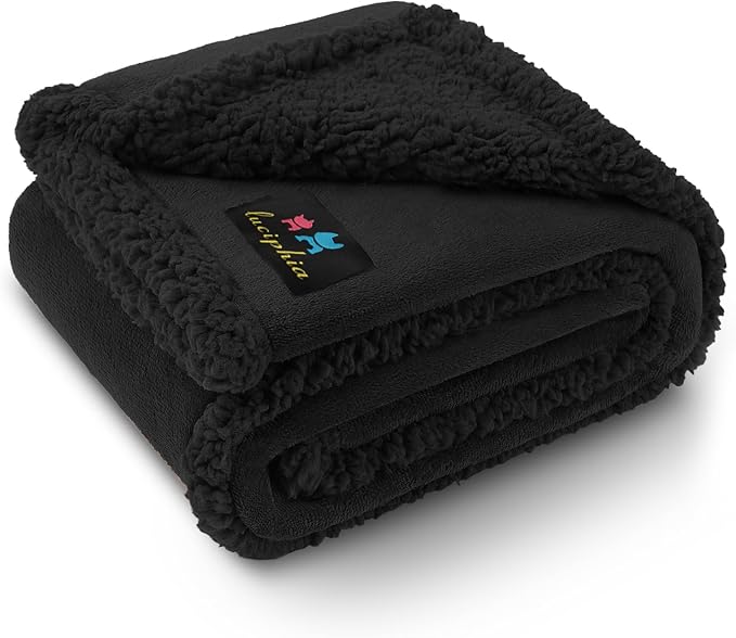 Waterproof Pet Blanket, Liquid Pee Proof Dog Blanket for Sofa Bed Couch, Reversible Sherpa Fleece Furniture Protector Cover for Small Medium Large Dogs Cats, Black Medium（57" x 40"） | waterproof pet blanket sherpa fleece reversible couch cover bed prot...