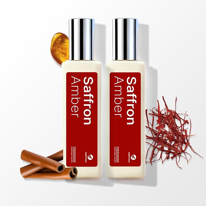 purefittech Pheromones Perfume Oil for Women, Saffron Amber Fragrance Roll-on Long Lasting Pheromone Perfume Oil, 0.68 fl oz (2 * 10ml) Travel Size Pure Essential Oil Parfum Made in USA