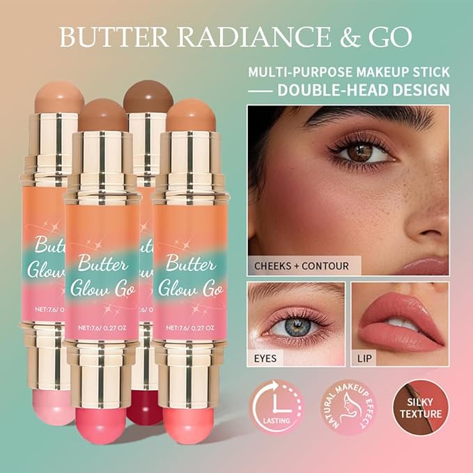 Dual-Ended Blush & Bronzer Stick – 2-in-1 Creamy Contour & Cheek Tint, Hydrating Vegan Multi-Use Makeup for Natural Radiant Finish, Cruelty-Free (Beachy Pink)