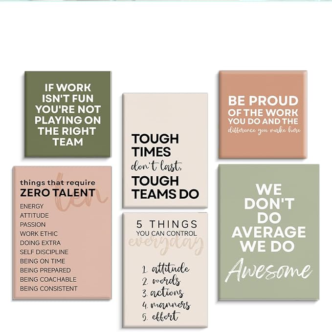 Framed Motivational Office Wall Decor, Set of 6 Boho Inspirational Teamwork Canvas Wall Art, Office Artwork Decorations for Work, Positive Quotes Team Gifts for Team Leader Boss