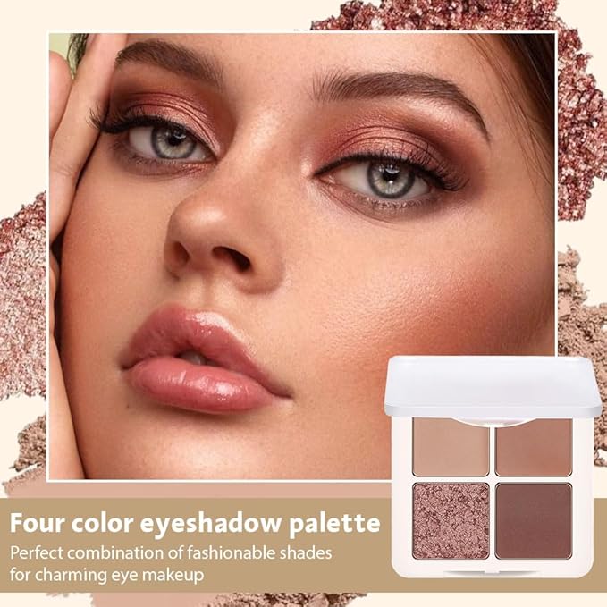 Neutral Tan Eye Shadow Palette, Metallic and Shimmer Magic Eyeshadow Makeup, Velvety Pigmented Creamy Formula, Four Way Quad Eye Shadow Palette For Old Women, (04#Tan)