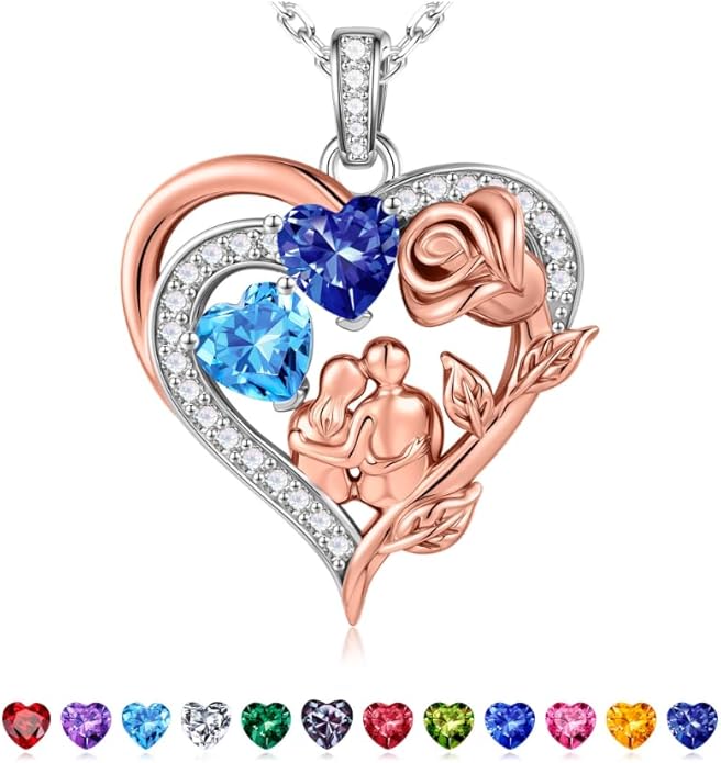 Iefil Valentines Day Gifts for Her - 925 Sterling Silver Birthstone Necklace for Women, Anniversary Birthday Gifts for Wife Girlfriend Mom