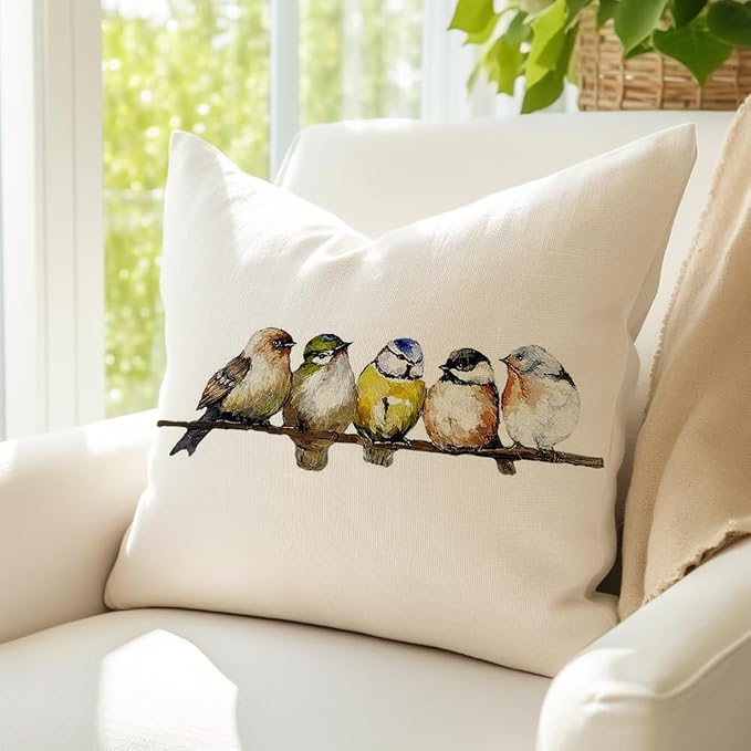 RABUSOFA 16x16 Watercolor Birds Pillows Decorative Throw Pillows Hand-Painted Oil Painting Rustic Birds Square Pillow Cases,Cute Colorful Spring Decorations for Home Couch Sofa Outdoor