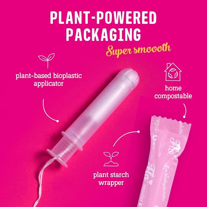 Flo - Organic Cotton Tampons for Women - 32 Pack (14 Regular, 18 Super) - Leak Proof - No Synthetic Fibers, Chlorine Bleach, Added Dyes - Bio-Plastic Applicator - Feminine Care - Vegan & Cruelty Free