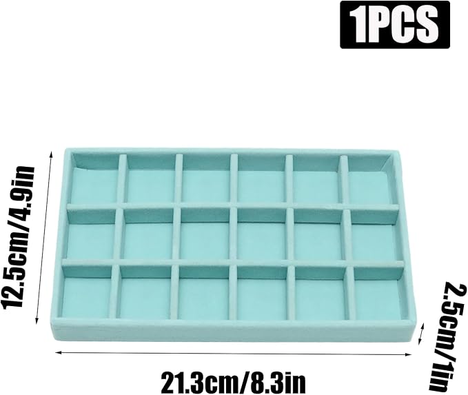 Velvet Jewelry Trays for Drawers, Blue 18 Grids | Stackable Jewelry Drawer Organizer Inserts, Ring Earring Holder Organizer Storage Display Tray with Removable Dividers