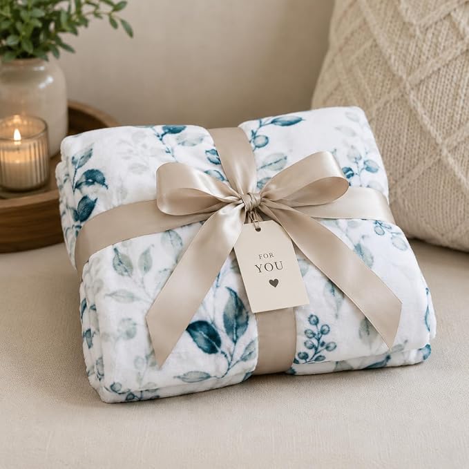 Throw Blanket: Velvelty Soft, Durable Fleece Accent for Bed or Couch (Teal and Gray Berries, 50 x 70 inches)