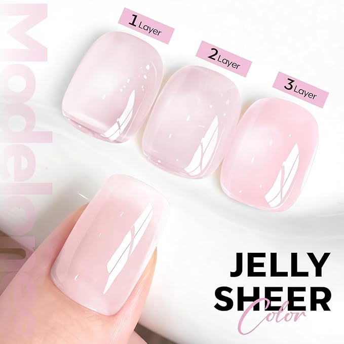 modelones Pink Gel Polish Jelly Sheer Milky Pink Gel Nail Polish Nude Polish Translucent Soak off LED Nail Gel DIY Manicure Soap Nails Clean Nail Polish 15 ML