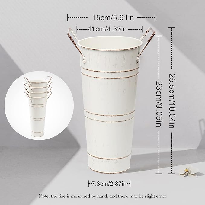 Notakia Galvanized Metal Vases Farmhouse French Flower Bucket Vases for Cut Flowers for Home Decor and Wedding Table Centerpiece Decorations (Beige 4Pcs)