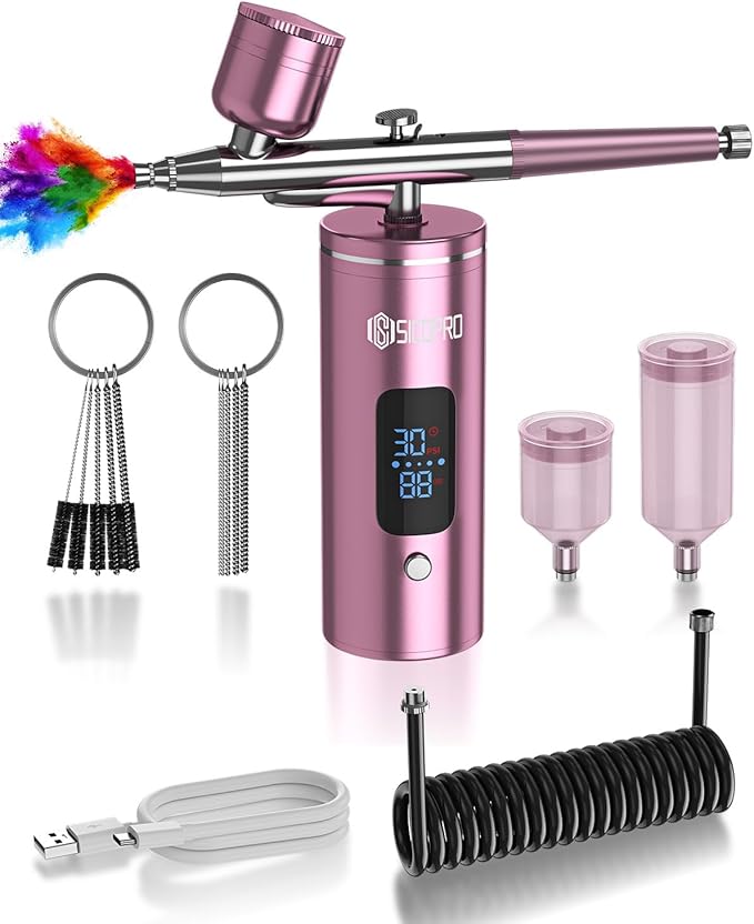 Airbrush Kit, Cordless Airbrush for Nails, Air Brush Kit With Air Compressor for Models/Shoes/Cakes/Hair, Air Brush Guns For Painting (Pink)