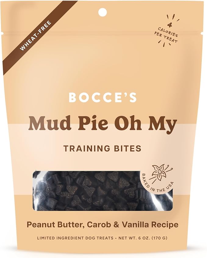 Bocce's Bakery Mud Pie Oh My Dog Training Treats, PB, Carob & Vanilla, 6 oz | Oven Baked, Wheat-Free Everyday Dog Training Treats - Made with Real, Limited Ingredients and Baked in The USA