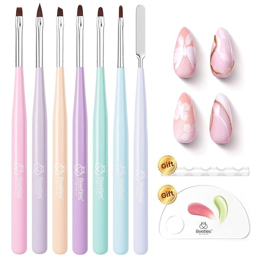 Beetles Nail Art Brushes Set, 7Pcs Nail Art Tools, Fingernail Art Design Pens, Wood Alloy Handle Nail Brush Set, Nail Brushes for Nail Art Salon DIY at Home Manicure Gifts for Women