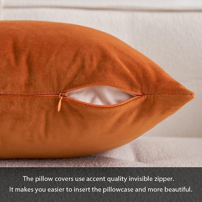 MIULEE 24x24 Inch Euro Fall Velvet Throw Pillow Cover Set of 1 Orange | Soft Luxury Decorative Throw Pillow Cover, Single Cushion Case, Home Decor for Chair Couch Sofa Bedroom Car Bed