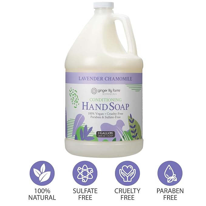 Ginger Lily Farms Botanicals Conditioning Liquid Hand Soap Refill, 100% Vegan & Cruelty-Free, Lavender Chamomile Scent, 1 Gallon (Pack of 4)
