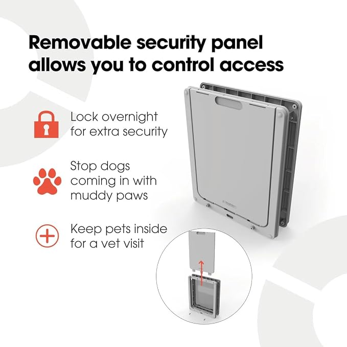 Dog Mate Medium Dog Door, Robust Locking Panel, Self-lining to 50mm, Grey