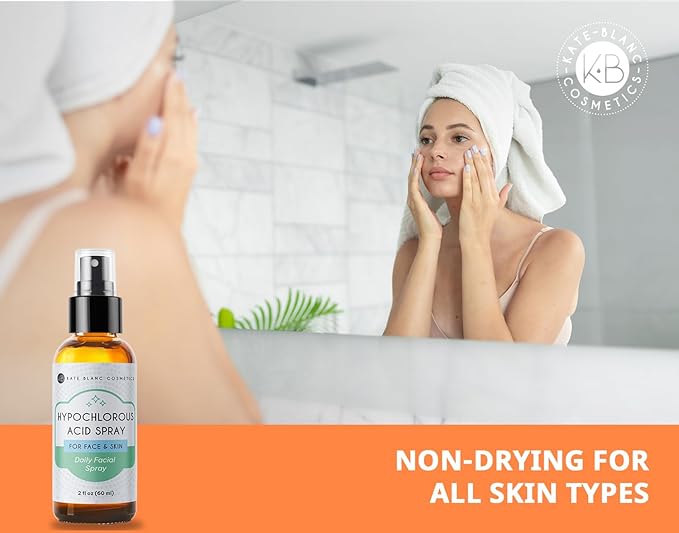 Kate Blanc Cosmetics Hypochlorous Acid Spray for Face and Skin. Gentle Facial Cleanser for Acne-Prone & Sensitive Skin with .02% HOCl (2oz)