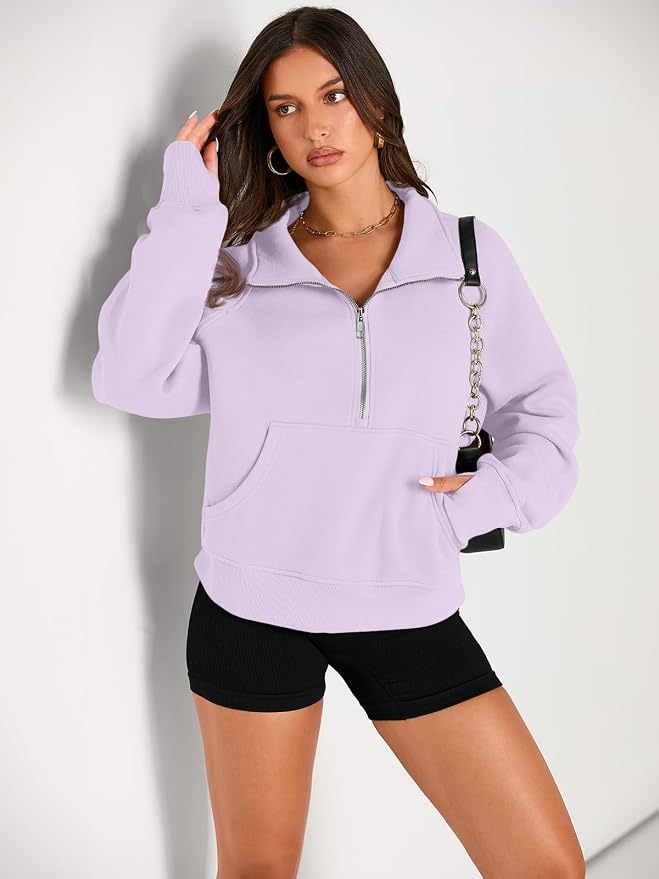 AUTOMET Womens Sweatshirts Half Zip Fleece Pullover Fall Outfits | Fall Fashion Clothes 2026,Cropped Sweatshirts,Cute Y2k Tops,Quarter Zipper Sweater,Winter Loungwear Outfits