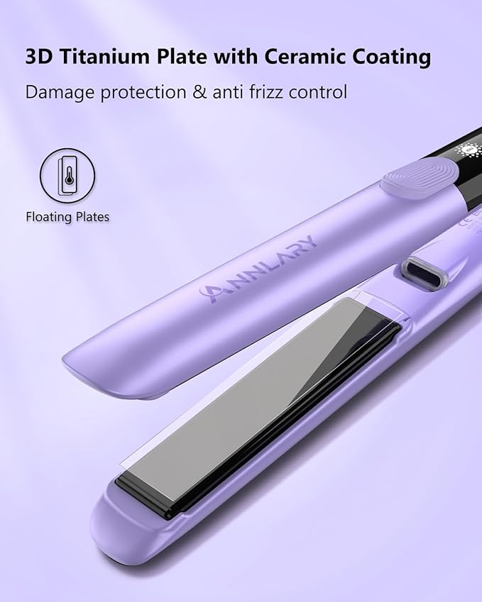 Annlary Hair Straightener 1 Inch Flat Iron and Curler 2 in 1 Titanium Ceramic Ionic Dual Voltage Straightener with Heat-Resistant Silicone, for Less Frizz, Shinier & Smoother