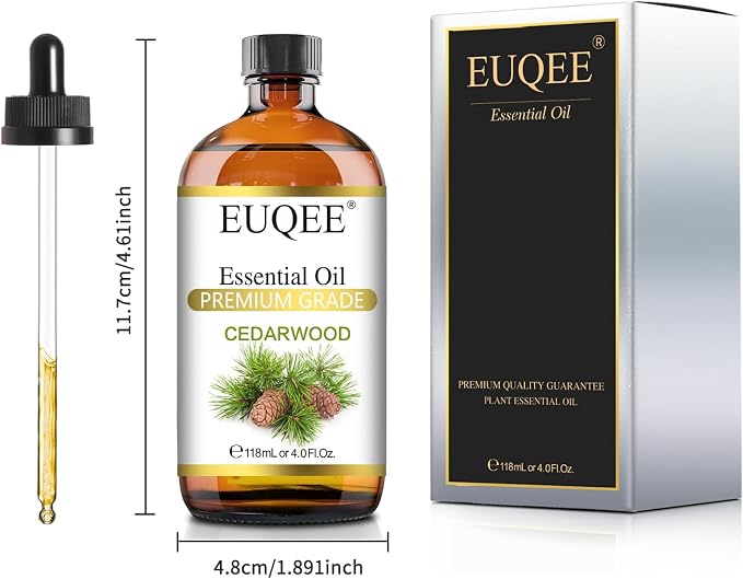 EUQEE Cedarwood Essential Oil with Glass Dropper, 118mL Natural Cedarwood Oil Premium Essential Oil for Diffuser, Humidifier(4fl.oz)