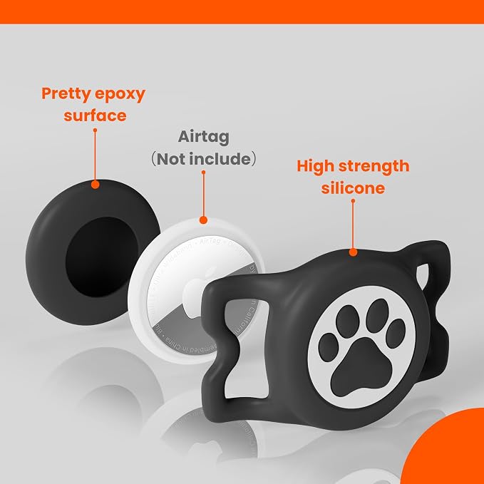 IP68 Waterproof Compatible with AirTag Dog Collar Holder, Silicone Dog for Airtag Holder for Apple AirTags (Black&Pink)