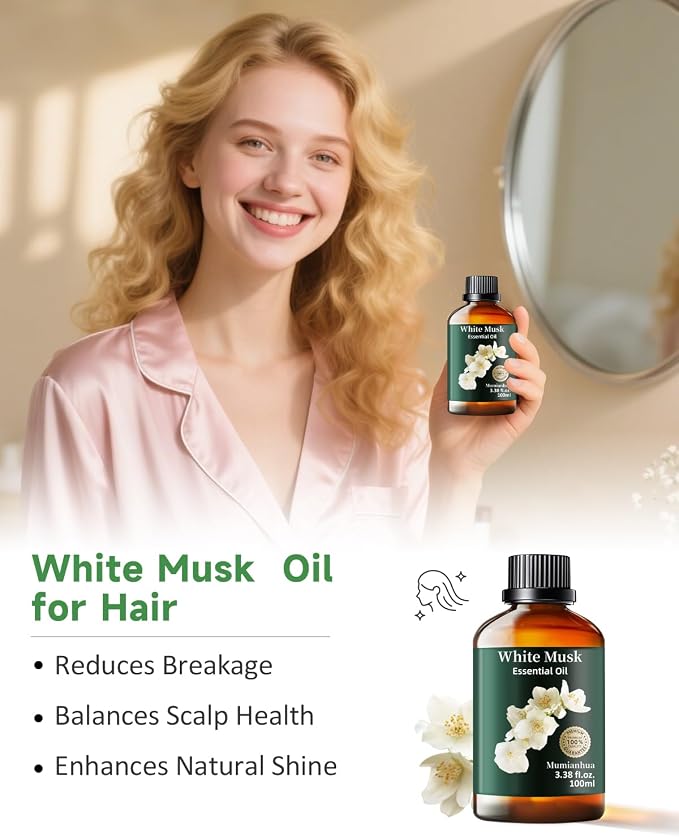 White Musk Fragrance Oil, Soft Scent, Diffuser & DIY, 3.38 Fl Oz | Mumianhua White Musk Oil., Musky Aroma. For Reed Diffuser, Perfume, Skin, Hair & Candle Making