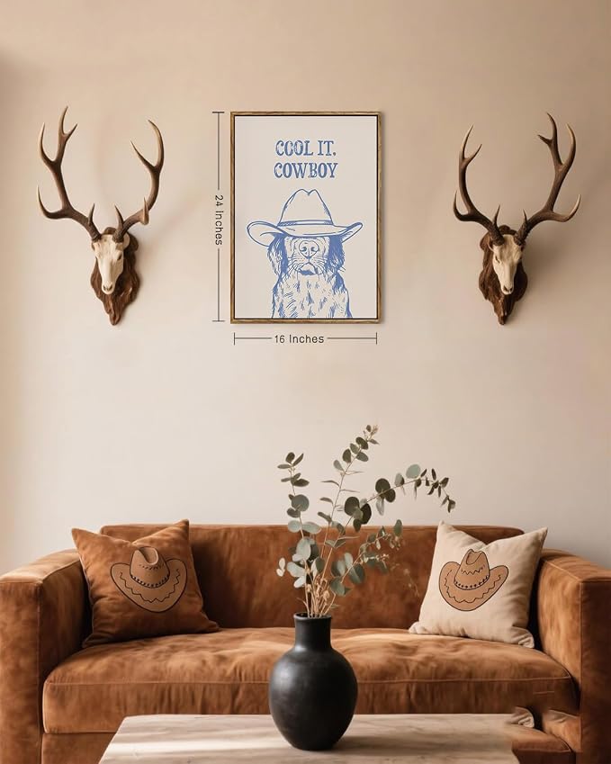 ZZLWBKGL Western Wall Decor Cool It Cowboy Wall Art Cowboy Dog Canvas Art | Vintage Artwork Funny Animal Picture for Living Room Bathroom Nursery 16x24in