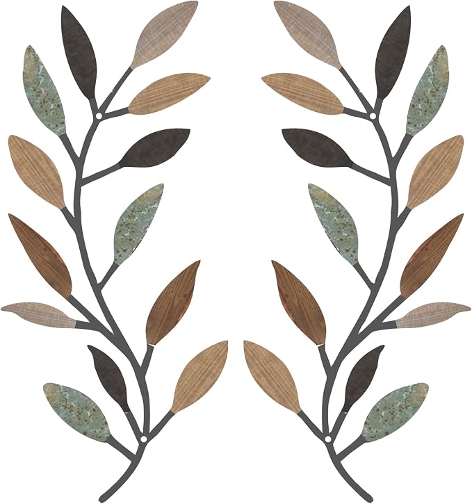 Zhengmy 2 Pcs Metal Leaf Wall Art Vine Branch Decor,Classic Color | Olive Branch Metal Decor for Living Room Hallway, Symmetrical Leaf Pair for Doorway Entryway, Lightweight Hanging Art Design