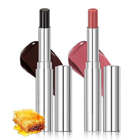 2PCS Honeynoir-Pink Honey Lipstick, Moisturizing Lip Color, Nourishing Lip Balm, Honey Noir Lipstick Suitable for All Skin Tones, Natural Lip Care, Long-Lasting Moisturization Non-Sticky