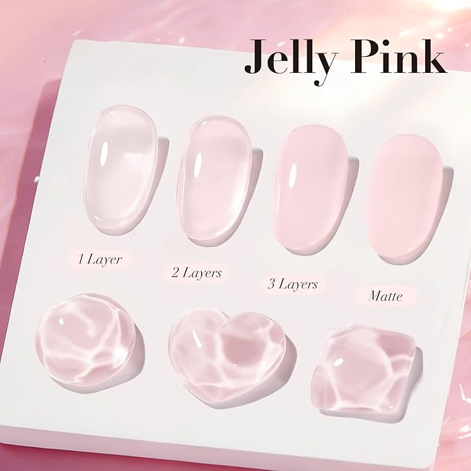 AZUREBEAUTY Jelly Pink Nail Polish Sheer Light Peach Translucent Color Quick Dry Natural Regular FingerNail Polish no Gel Home Salon DIY Women Gift