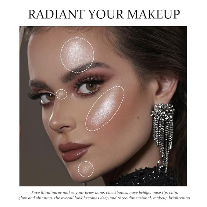 Silver White Sparkle Glitter Shimmer Highlighter Makeup Palette for Women, Silver White Buttery Creamy Powder Highlighter Eyeshadow Palette Vegan, Built-in Mirror & Brush – Girls Christmas Gift