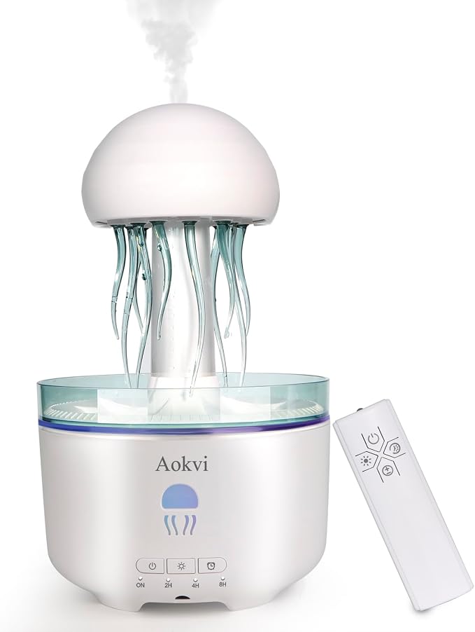 Essential Oils Diffuser,300ML Aromatherapy Diffuser,Ultrasonic Essential Oil Diffuser,Jellyfish Humidifier with 7-Color LED,Timer and Auto-Off for Office,Yoga,Bedroom Scent Diffuser(White