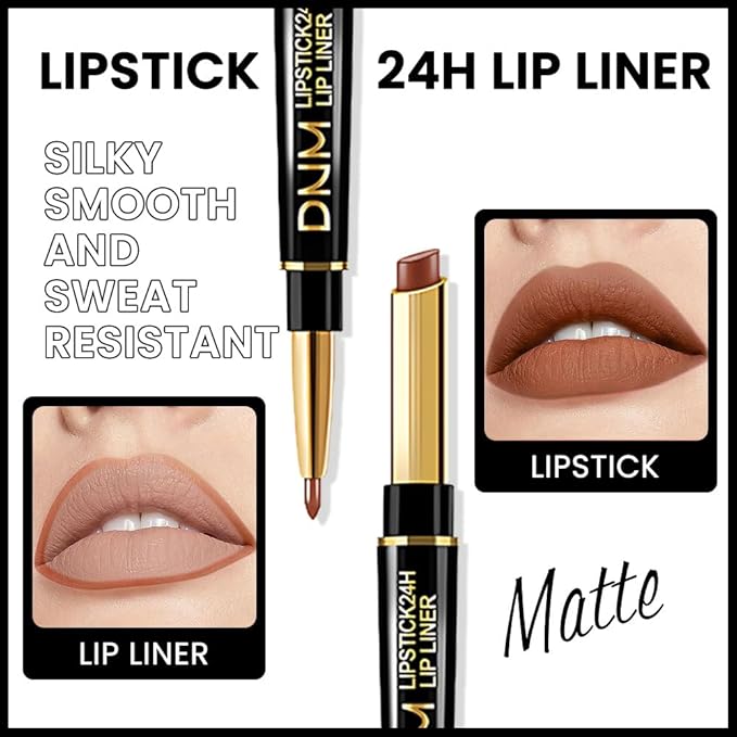 BINGBRUSH 3Pcs Double Ended Nude Dark Brown Velvet Matte Lip Liner and Lipstick Makeup Combo Set for Women,Lipliner 24 Hours Original Waterproof Long Lasting Lip Stains Pencil Kit Set