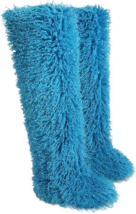 SWEETHEART BEAUTY Thigh High Shagy Teddy Fur Boots, 29 Inch Over the Knee Length Fluffy High Boots, Tall Furry Shoes For Women