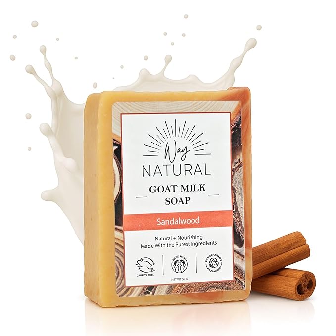 Sandalwood Soap Bar - Goat Milk Soap for Men & Women - Natural, Handmade w/Real Milk - Dry Skin, Hands/Body - Premium, Gentle, No Dyes - (1, Large, 5oz)