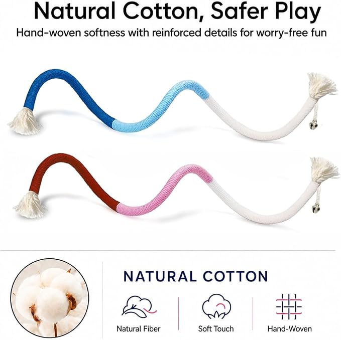 4-Pack Cat Toys for Indoor Cats, Woven Cotton Rope Toys with Bells