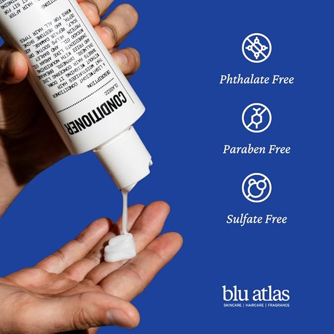 Blu Atlas Men's Natural Conditioner – Organic, Sulfate-Free, Paraben-Free – Deep Moisturizing & Scalp Soothing – Santal Cedar Scent – Made in America – 8 oz